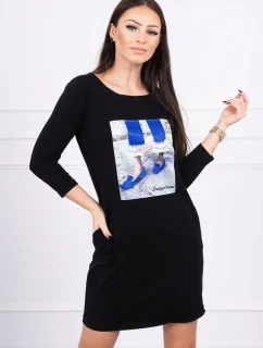 3D grafické šaty se zirkony černé