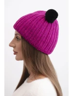 Dámská zimní čepice vlněná s bambulí K433 fuchsie