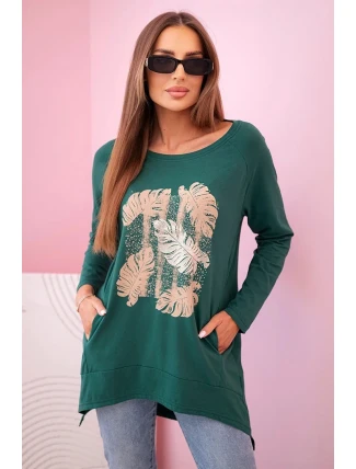 Dámská halenka s kapsami a ozdobným potiskem zelený Dámská halenka s kapsami a ozdobným potiskem zelený