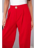 Dámské bavlněné kalhoty s vysokým pasem a ozdobným knoflíkem červené