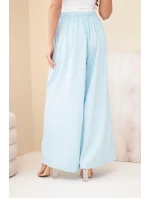 Dámské široké bavlněné kalhoty s gumkou v pase modré