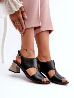 Dámské kožené sandály na podpatku Maciejka 06566-01 černé