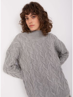 Šedý dámský kabelový pletený svetr