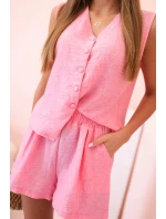 Dámská viskózová souprava – vesta na knoflíky a šortky růžový melír
