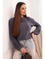 Svetr dámský z baby alpaky s bufkovými rukávy grafitový