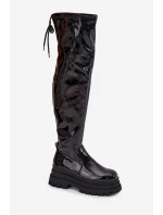 Lakované Kozačky Nad Kolena Na Masivní Platformě Černé Ravela Lakované Kozačky Nad Kolena Na Masivní Platformě Černé Ravela