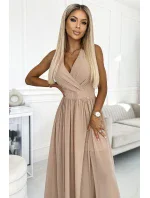 362-6 JUSTINE Dlouhé šaty s výstřihem a kosticemi - BEACH