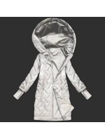 Prošívaná bunda v barvě ecru s trapézovým střihem a s kapucí (T2-2290#-12)