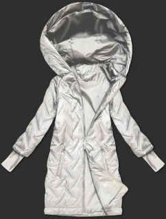 Prošívaná bunda v barvě ecru s trapézovým střihem a s kapucí (T2-2290#-12)