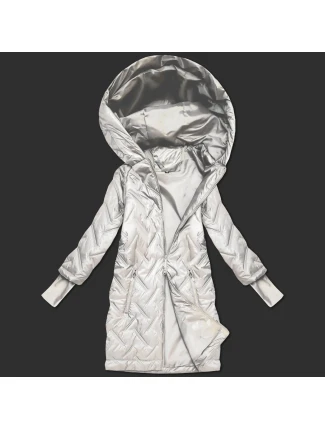 Prošívaná bunda v barvě ecru s trapézovým střihem a s kapucí (T2-2290#-12)