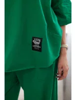 Bavlněný komplet halenka + kalhoty zelený