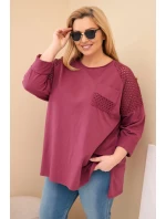 Dámská mikina Plus Size bavlněná s potiskem bordó