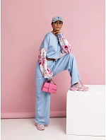 Ležérní souprava s buffovými rukávy a širokými nohavicemi modré barvy (557)