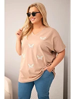 Dámská bavlněná halenka Plus Size s motýlky camelová Dámská bavlněná halenka Plus Size s motýlky camelová