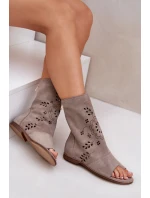 Zazoo 3437 Dámské Semišové Sandály S Hřebínkem Na Zip Beige