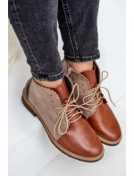 Zateplené Kožené Kotníkové Boty Na Ploché Podpatku Hnědé Moreto Zateplené Kožené Kotníkové Boty Na Ploché Podpatku Hnědé Moreto