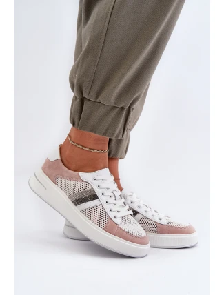 Dámské kožené tenisky D&A LR110 bílo-růžové