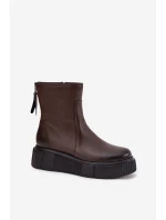Zazoo 60369 Dámské kožené kotníčkové boty na platformě čokoládové