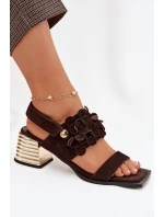 Semišové sandály na podpatku D&A CR61-3145 Čokoládové