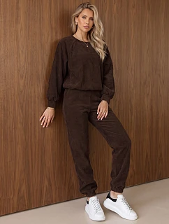 Dámská souprava z kordového úpletu – mikina a kalhoty, hnědá, FashionStreet AY1252