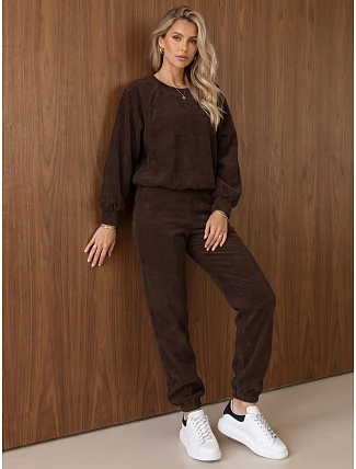 Dámská souprava z kordového úpletu – mikina a kalhoty, hnědá, FashionStreet AY1252 Dámská souprava z kordového úpletu – mikina a kalhoty, hnědá, FashionStreet AY1252