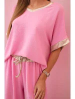 Viskózový komplet se zlatým lemováním světle růžová