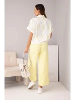 Dámský komplet viskózová košile s vázáním a kalhoty s gumou žlutý