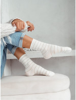 Ecru pruhované netlakové ponožky - Milena