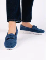 Moderní  mokasíny modré dámské bez podpatku