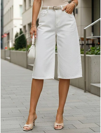 Dámské pruhované džínové bermudy s vysokým pasem bílé FashionStreet SY0503
