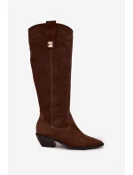 Kožené semišové kozačky cowboyové zateplené Zazoo 4224 čokoládové Kožené semišové kozačky cowboyové zateplené Zazoo 4224 čokoládové