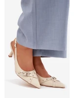 Dámské sandály na podpatku s pásky a sponou Béžové Parina