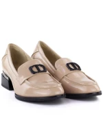 Dámská obuv lakovaná s ozdobným podpatkem béžová Vinceza 58638