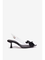 Průhledné Sandály Na Podpatku S Ozdobným Květinou Černé Risalie