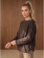 Dámská bavlněná blůza oversize s přívěskem, čokoládová, FashionStreet RY2942 Dámská bavlněná blůza oversize s přívěskem, čokoládová, FashionStreet RY2942