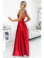 419-1 Dlouhé saténové šaty OPERLA s výstřihem na zádech - ČERVENÉ 419-1 Dlouhé saténové šaty OPERLA s výstřihem na zádech - ČERVENÉ