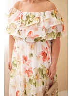 Dámské šaty Plus Size s volánem hiszpanka a elastickým pasem maxi olivová