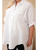 Dámská košile Plus Size z viskózy s květinovou výšivkou bílá