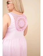 Dámské Plus Size viskózní šaty s krajkou bez rukávů bonbónově růžové