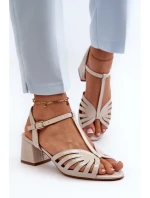 Lakýrované dámské sandály na podpatku Sergio Leone SK880 Béžové