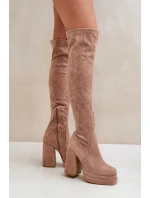 Kozačky S Návrhem Nad Koleno Na Podpatku A Platformě Béžové Nadelian