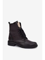 Kožené dámské kotníkové boty na ploché podrážce se zlatým detailem Zazoo 3084 Černé