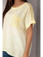Dámská bavlněná oversized halenka s kapsou a síťkou žlutá Dámská bavlněná oversized halenka s kapsou a síťkou žlutá
