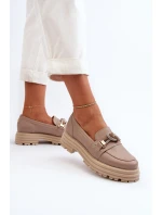 Dámské kožené mokasíny s ozdobou Laura Messi 2780 tmavě béžové