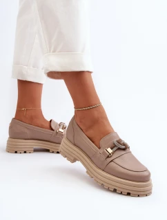 Dámské kožené mokasíny s ozdobou Laura Messi 2780 tmavě béžové