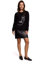 B167 Svetr s potiskem vpředu - černý