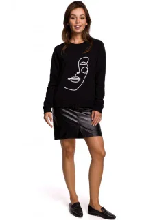 B167 Svetr s potiskem vpředu - černý