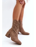 Dámské kotníkové boty s dírkovaným svrškem na bloku ASA217-7 Béžová - Jezzi Dámské kotníkové boty s dírkovaným svrškem na bloku ASA217-7 Béžová - Jezzi