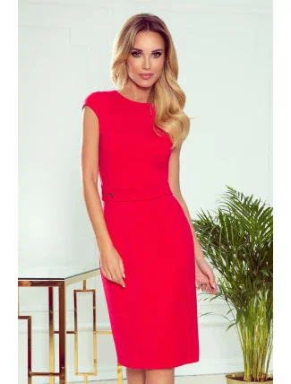 TAMARA - Elegantní červené dámské midi šaty s páskem 301-2 TAMARA - Elegantní červené dámské midi šaty s páskem 301-2