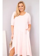 Dámská bavlněná sukýnka Plus Size s asymetrickým lemem pudrově růžová